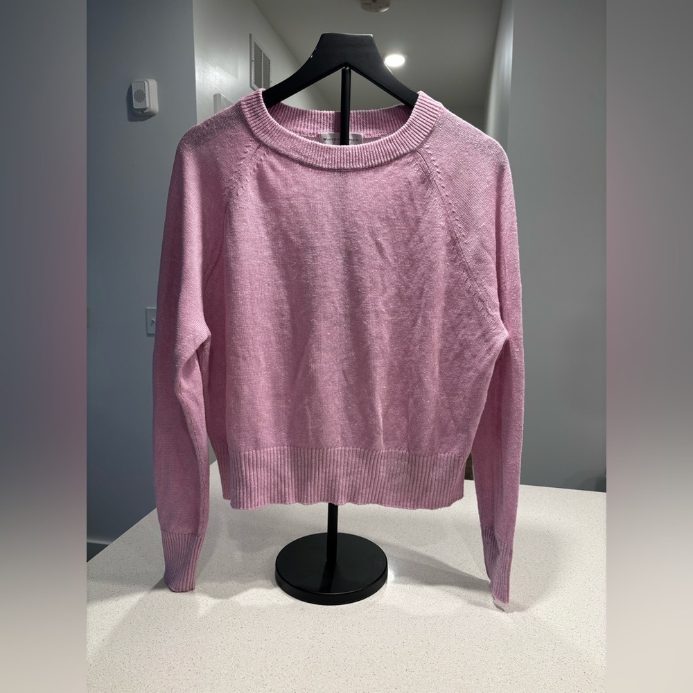 White + Warren Light Pink Crew Neck 100% Linen Sweater Size S